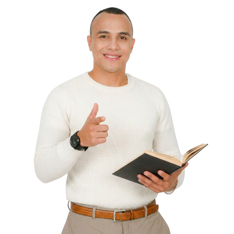 Guido Vargas con un libro